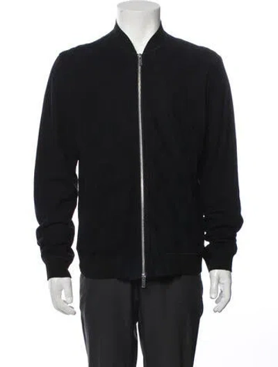 Pre-owned Theory Lamb Leather Bomber Jacket In Blue