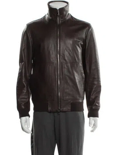 Pre-owned Theory Lamb Leather Bomber Jacket In Brown