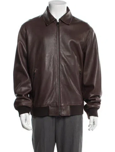 Pre-owned Theory Lamb Leather Bomber Jacket In Brown