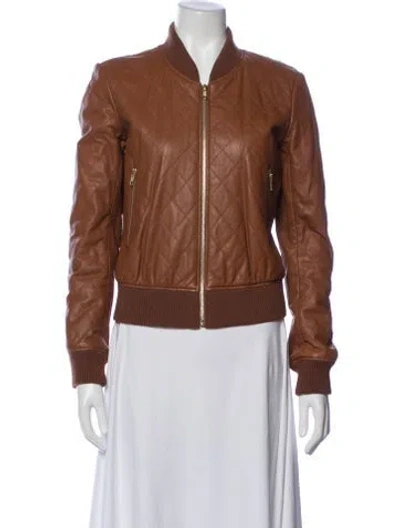 Pre-owned Theory Lamb Leather Bomber Jacket In Brown
