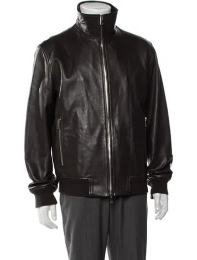 Pre-owned Theory Lamb Leather Bomber Jacket In Brown