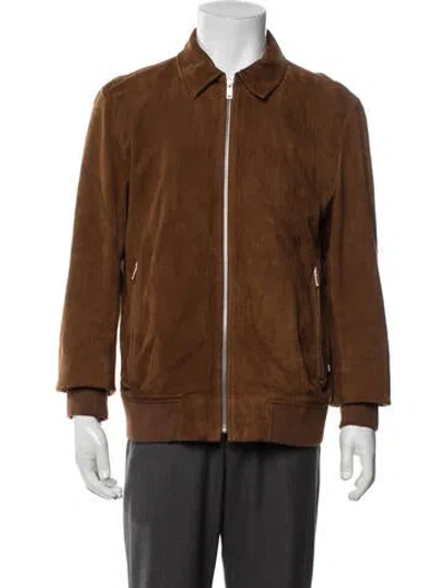 Pre-owned Theory Lamb Leather Bomber Jacket In Brown