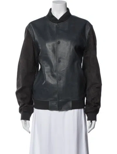 Pre-owned Theory Lamb Leather Bomber Jacket In Gray