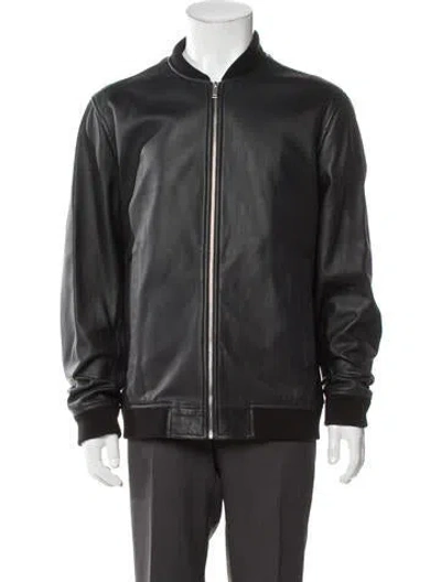 Pre-owned Theory Lamb Leather Bomber Jacket In Gray
