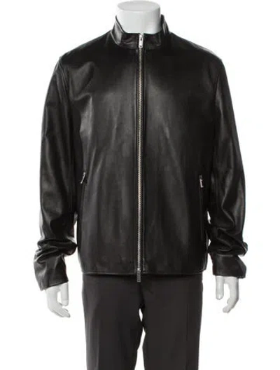 Pre-owned Theory Lamb Leather Bomber Jacket In Gray