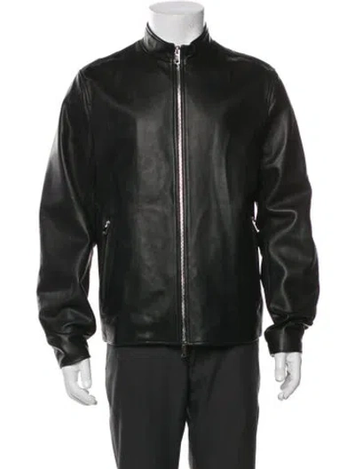 Pre-owned Theory Lamb Leather Bomber Jacket In Green