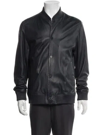 Pre-owned Theory Lamb Leather Bomber Jacket In Grey