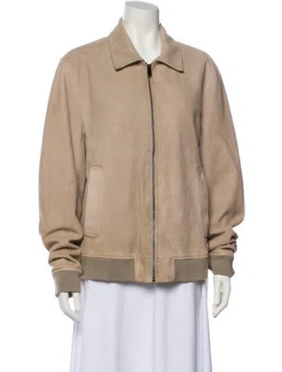 Pre-owned Theory Lamb Leather Bomber Jacket In Neutral