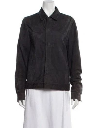 Pre-owned Theory Lamb Leather Denim Jacket In Gray