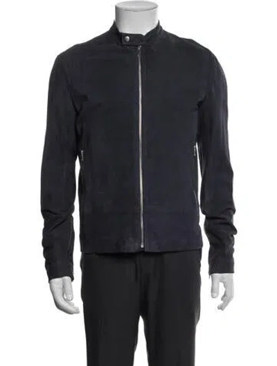 Pre-owned Theory Lamb Leather Jacket In Blue