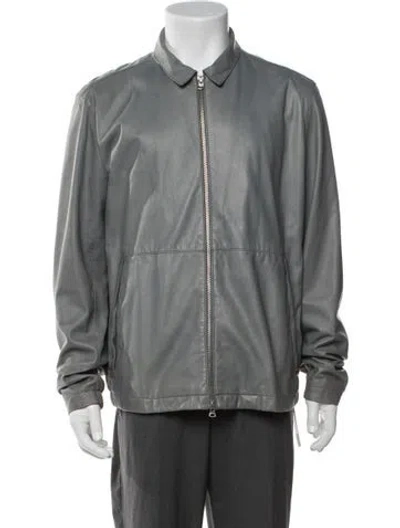 Pre-owned Theory Lamb Leather Jacket In Grey