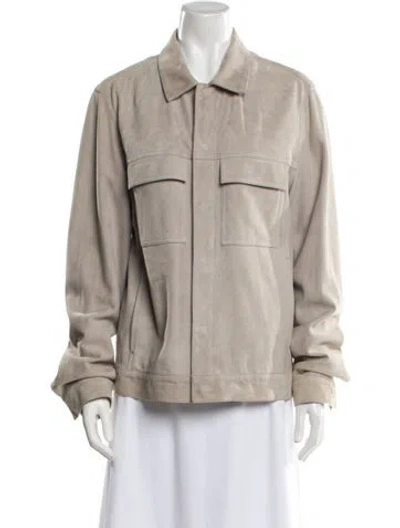 Pre-owned Theory Lamb Leather Jacket In Neutral