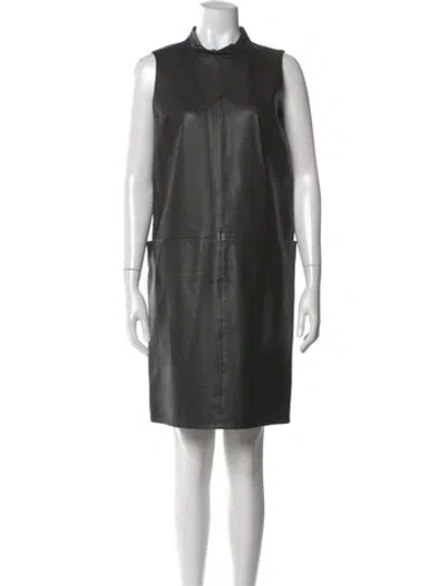 Pre-owned Theory Lamb Leather Knee-length Dress In Black