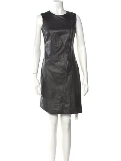 Pre-owned Theory Lamb Leather Knee-length Dress In Black