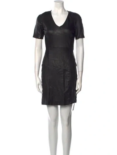 Pre-owned Theory Lamb Leather Mini Dress In Black
