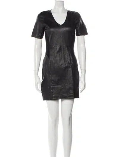 Pre-owned Theory Lamb Leather Mini Dress In Black