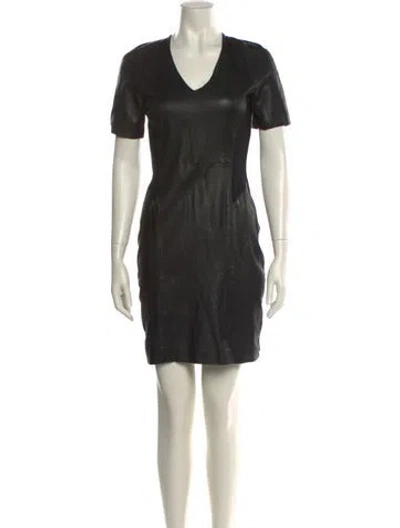 Pre-owned Theory Lamb Leather Mini Dress In Black