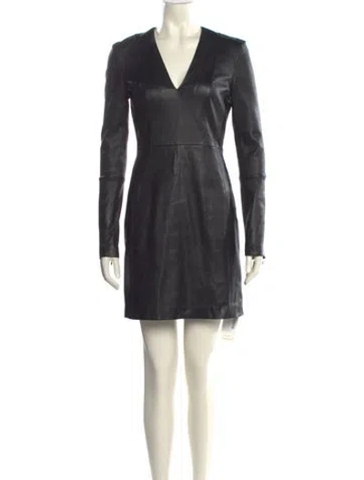 Pre-owned Theory Lamb Leather Mini Dress In Black