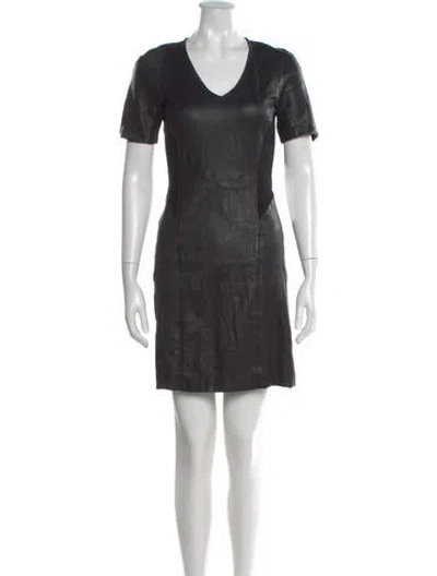 Pre-owned Theory Lamb Leather Mini Dress In Black