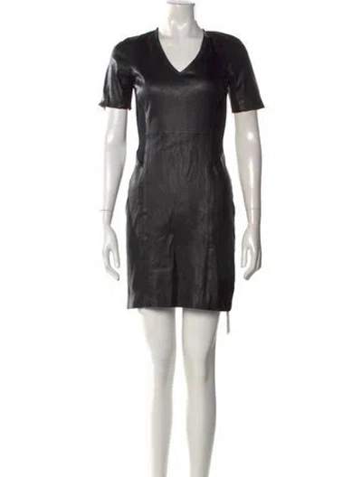 Pre-owned Theory Lamb Leather Mini Dress In Black