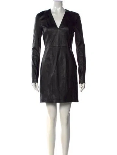 Pre-owned Theory Lamb Leather Mini Dress In Black