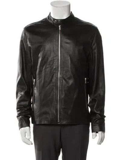 Pre-owned Theory Lamb Leather Moto Jacket In Gray