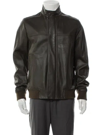 Pre-owned Theory Lamb Leather Moto Jacket In Green