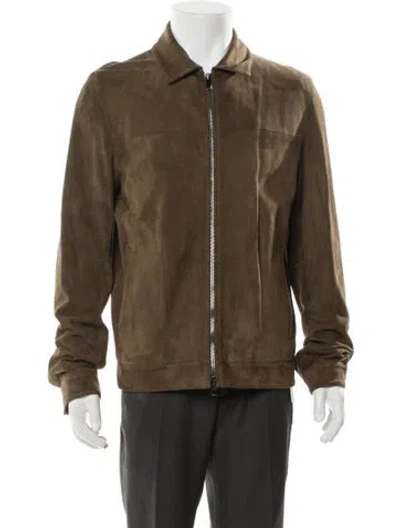 Pre-owned Theory Lamb Leather Moto Jacket In Green