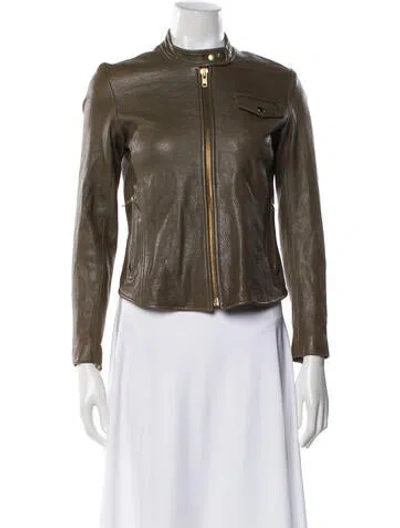 Pre-owned Theory Lamb Leather Printed Biker Jacket In White