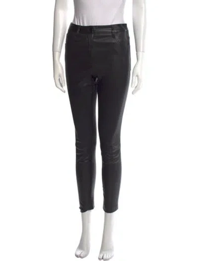 Pre-owned Theory Lamb Leather Skinny Leg Pants In Black