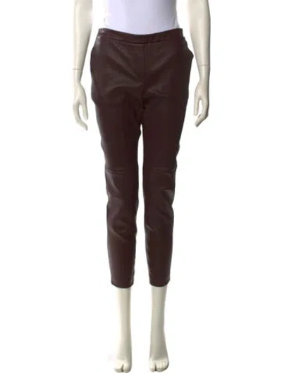 Pre-owned Theory Lamb Leather Skinny Leg Pants In Brown