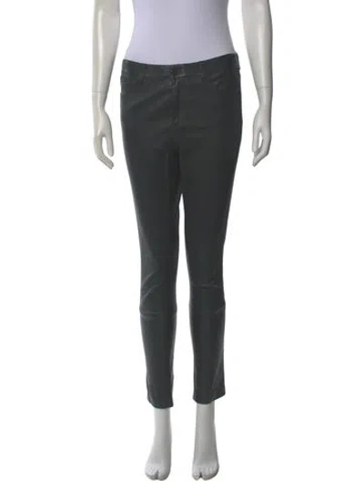 Pre-owned Theory Lamb Leather Skinny Leg Pants In Gray