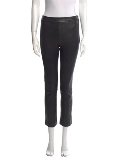 Pre-owned Theory Lamb Leather Straight Leg Pants In Black
