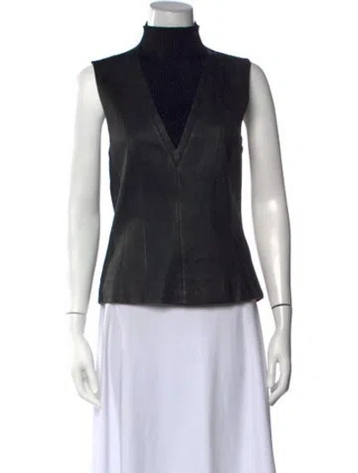 Pre-owned Theory Lamb Leather Turtleneck Sweater In Black
