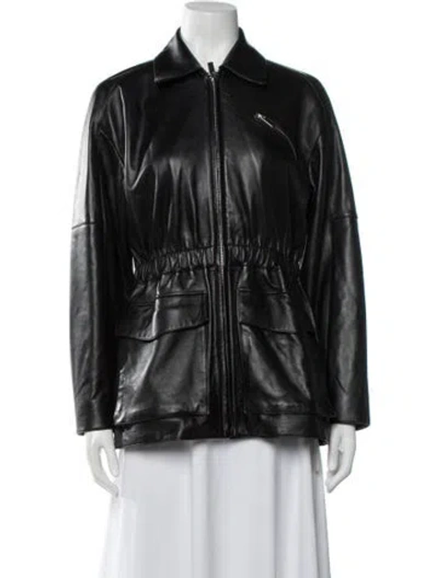 Pre-owned Theory Lamb Leather Utility Jacket In Black