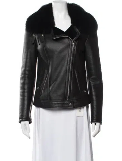Pre-owned Theory Lambskin Biker Jacket In Black