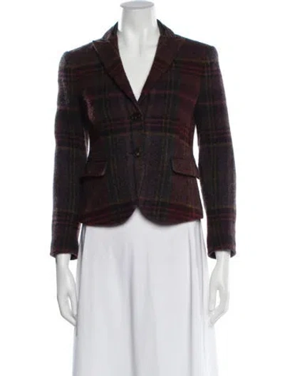 Pre-owned Theory Lambswool Plaid Print Blazer In Purple