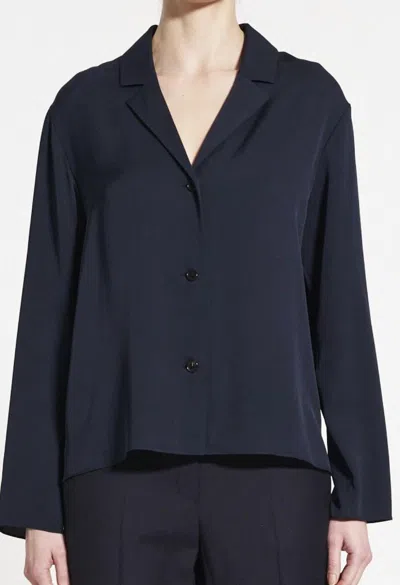 Theory Lapel Collar Blouse In Navy In Blue