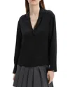 Theory Notch Collar Silk Button-up Shirt In Black