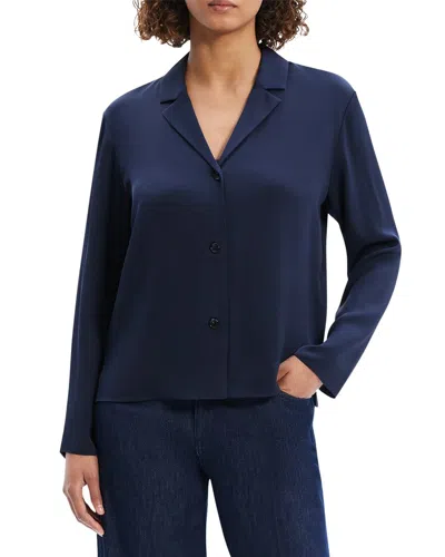 THEORY LAPEL COLLAR SILK BLOUSE