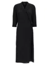 Theory Womens Black Lapel Wrap-front Silk-satin Midi Dress In Black