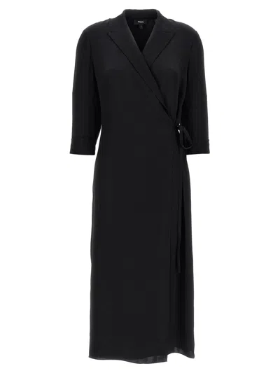 THEORY LAPEL TIED WAIST MAXI DRESS