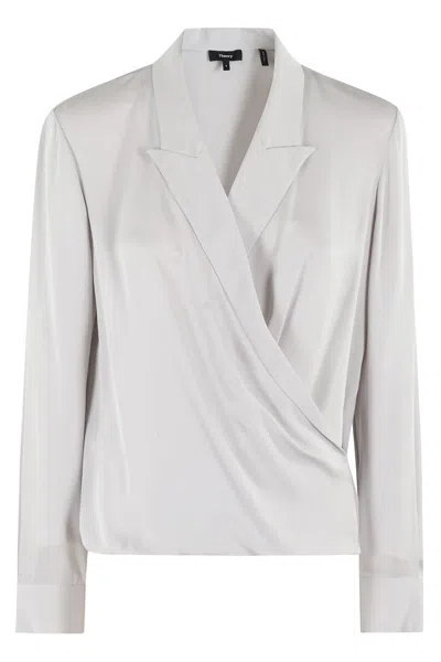 THEORY LAPEL WRAP BLOUSE