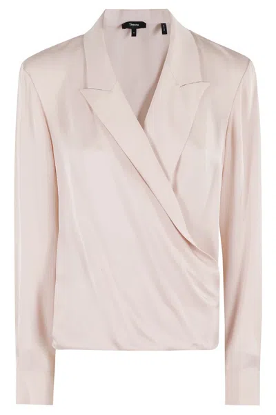 THEORY LAPEL WRAP BLOUSE