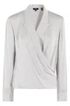 Theory Metallic Blouse With Peak Revers And Crossover Neck In Grey