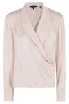Theory Lapel Wrap Blush Blouse With V-neck In Pink