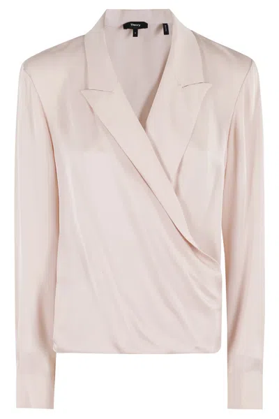 THEORY THEORY LAPEL WRAP BLOUSE