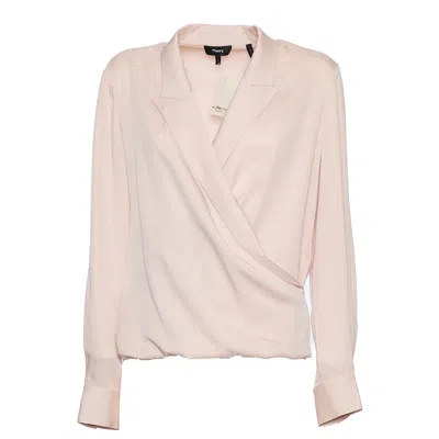 Theory Lapel Wrap Blush Blouse With V-neck In Pink