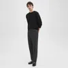 Theory Larin Drawstring Pant In Wool-blend Flannel In Charcoal Melange