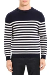 Theory Latho Striped Cotton Jumper In Darkest Navy/ivory